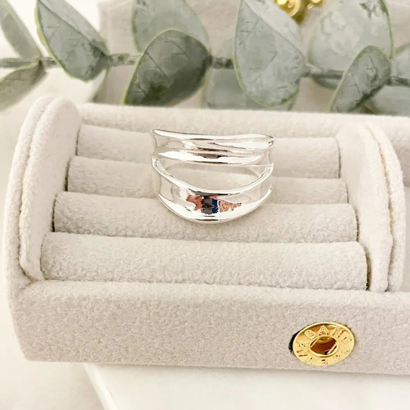 925 Sterling Silver Chunky Ring Layer Ring Large Bold Silver Statement Ring - Picture 4 of 10